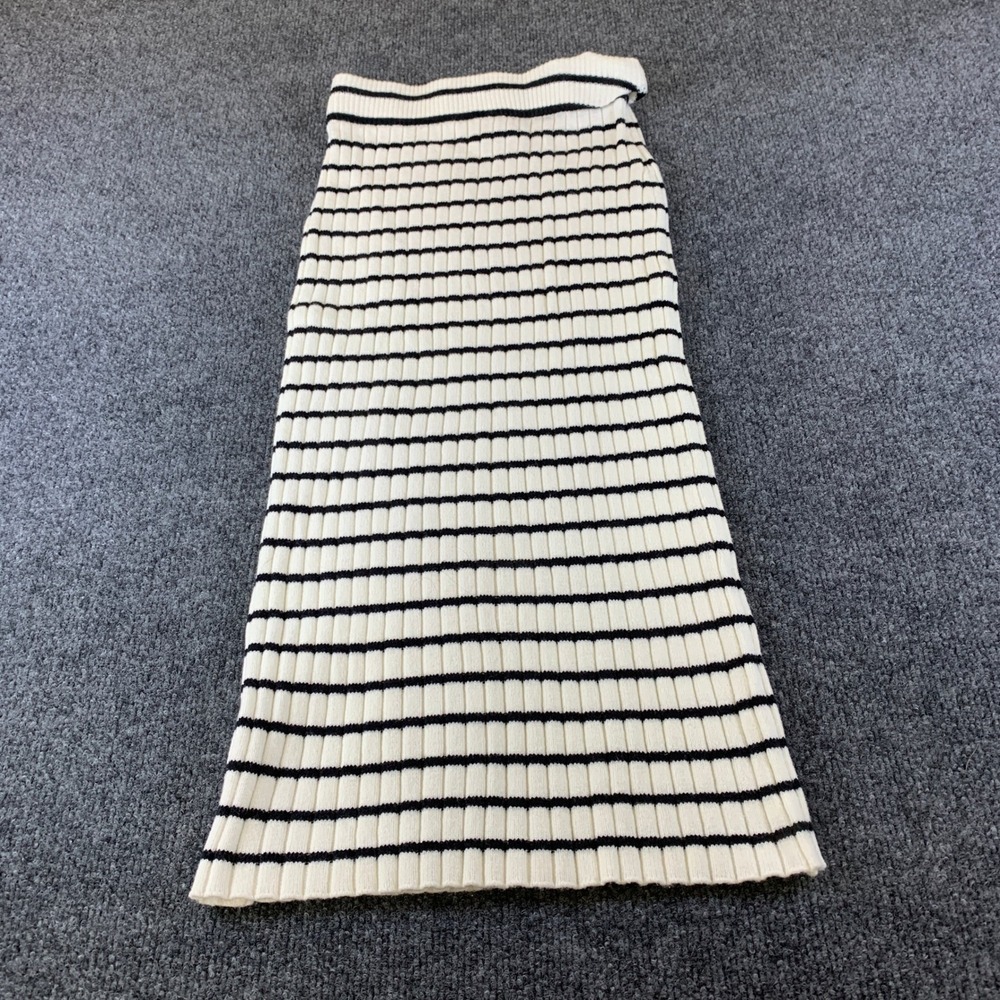 Universal Thread Womens XS Ribbed Knit Striped Midi Skirt Cream Black Pull On